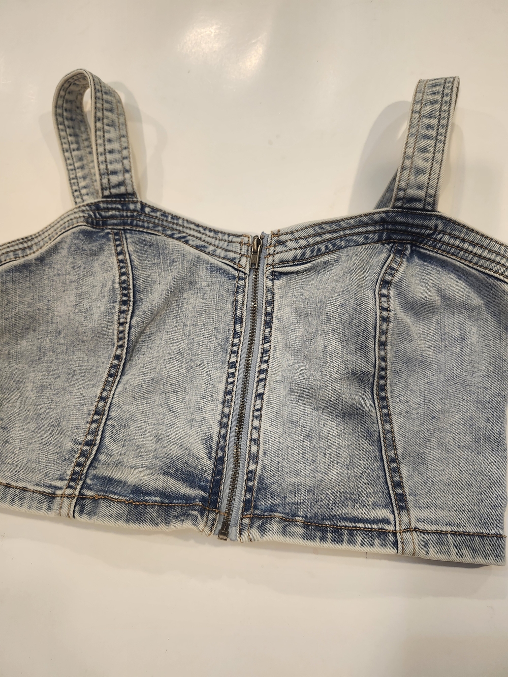 Women's Light Wash Denim Crop Bustier Corset Top